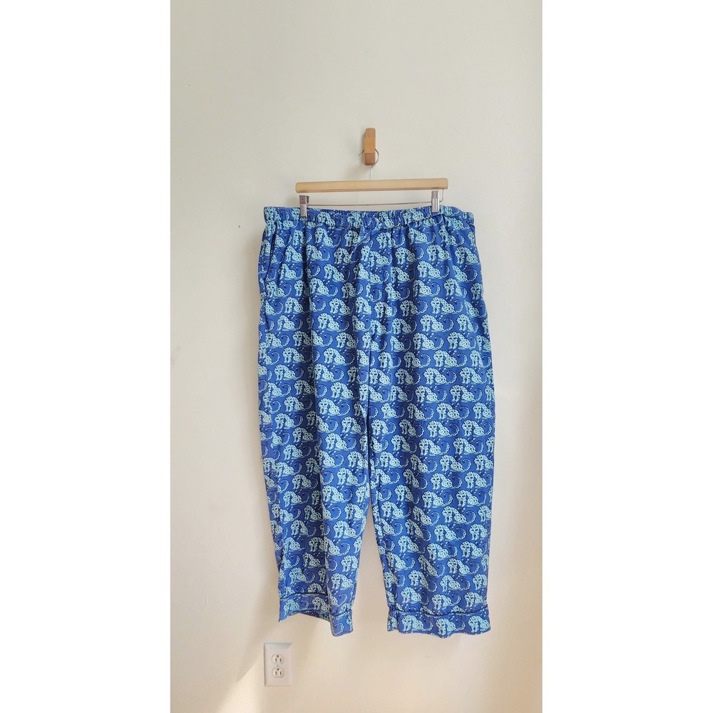 Printfresh Pajama Pants Womens 4X Blue Leopard Organic Cotton Drawstring Waist